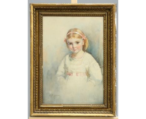 ~ KATHERINE F. MAYER (EXH. 1907-1926), PORTRAIT OF A GIRL, signed and dated 1911 lower left, watercolour, framed. 52cm by 36c