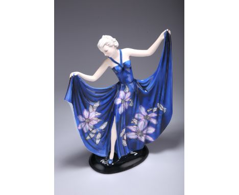 A LARGE ART DECO GOLDSCHEIDER FIGURE OF A DANCING GIRL, CIRCA 1925, by Stefan Dakon, the lady in elegant pose with arms outst