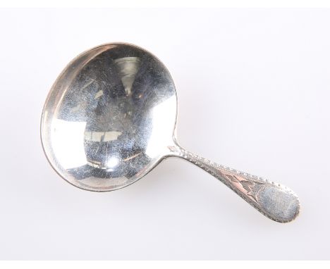 A VICTORIAN SILVER CADDY SPOON,&nbsp;by Martin Hall &amp; Co, Sheffield 1864, the oval bowl with foliate decorated reverse. 8