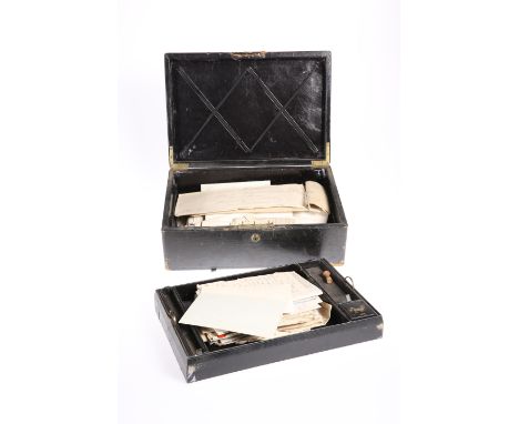 ~ A LATE VICTORIAN LEATHER-BOUND DISPATCH BOX, signed Needs &amp; Co, Piccadilly, containing a lift-out tray with inkwell and