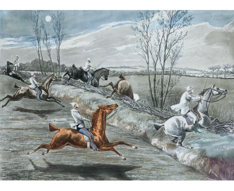 AFTER HENRY ALKEN, "THE FIRST STEEPLE-CHASE ON RECORD", plates 1-4, pub. 1839, engraved by Harris, framed, plates 36cm by 41.