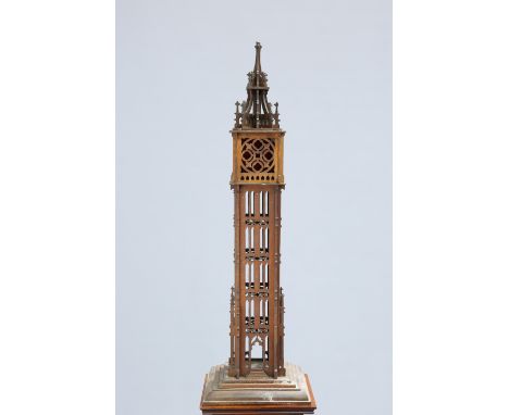 A 19TH CENTURY FRETWORK COLUMNAR 'GOTHIC' LANTERN, of architectural form. 88cm high