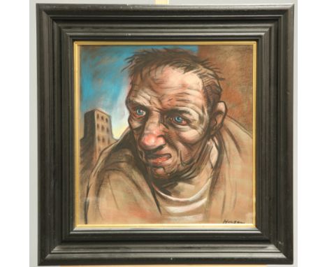 PETER HOWSON (SCOTTISH, BORN 1958), A GLASGOW HERO, signed lower right, pastel framed. 45cm by 45cmARR applies to this lot.