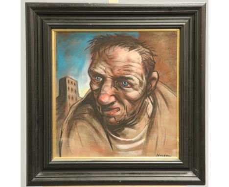 PETER HOWSON (SCOTTISH, BORN 1958), A GLASGOW HERO, signed lower right, pastel framed. 45cm by 45cmARR applies to this lot.