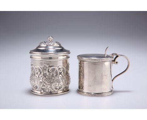 A VICTORIAN SILVER CADDY,&nbsp;William Hutton &amp; Sons Ltd, London 1898,&nbsp;cylindrical with domed cover, chased with scr