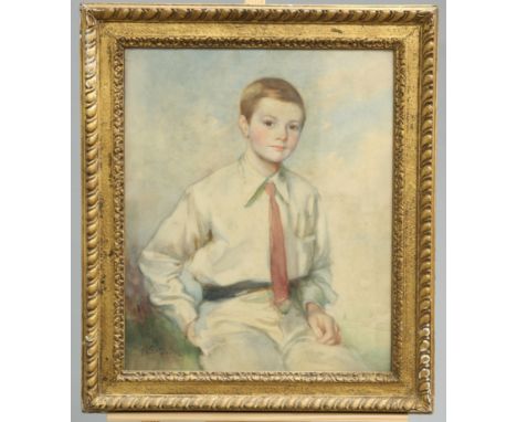 ~ KATHERINE F. MAYER (EXH. 1907-1926), PORTRAIT OF A BOY, signed and dated 1912 lower left, watercolour, framed. 56cm by 46.5