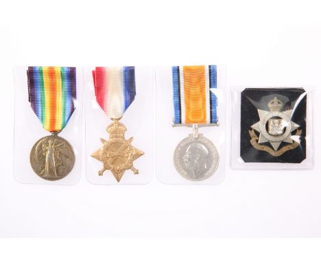 A WWI MEDAL TRIO AND BADGE, 3263 T.F. Brace 23-LOND. R.