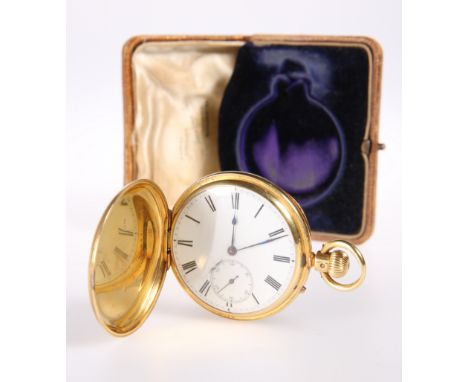 A VICTORIAN 18 CARAT GOLD HUNTER POCKET WATCH, the case by John Yardley, London 1866, the white enamel dial with Roman numera