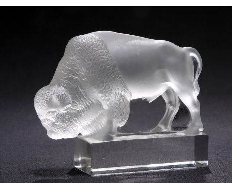 RENÉ LALIQUE (FRENCH, 1860-1945)A 'BISON' PAPERWEIGHT, DESIGNED IN 1931, clear glass, frosted and polished, no. 1196, stencil