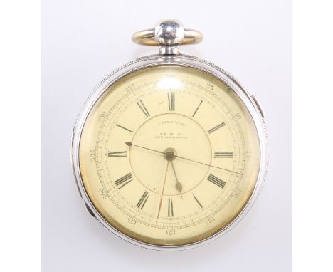 A SILVER CHRONOGRAPH POCKET WATCH, the white enamel dial signed 'LIVERPOOL S.D &amp; CO / CHRONOGRAPH', the movement numbered