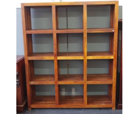 Hardwood square shelf unit 151cm wide, 41cm deep, 181cm high approx