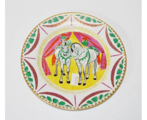 Clarice Cliff 'Bizarre'  Laura Knight signed plate Circus Horses decoration with garlands to border, marked to base with sign