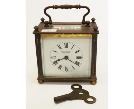 French brass cased carriage clock together with key, height 11.5cm approx