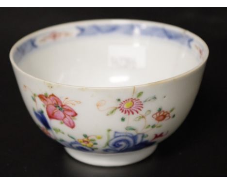 Chinese hand painted ceramic rice bowl hand painted floral decoration to exterior, (hairline cracks to side), (height 5cm, di