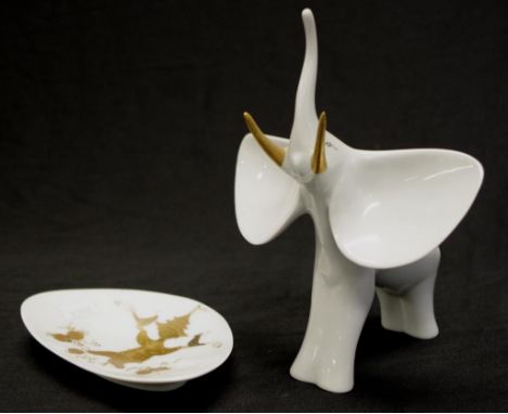 Hollohaza Hungary ceramic elephant figure (height 18.5cm approx); together with a Rosenthal, Bjorn Wiinblad signed Studio Lin