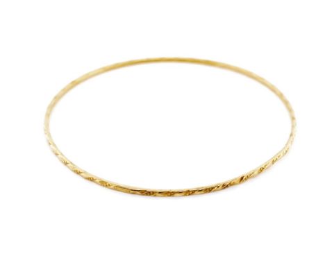 Yellow gold bangle Egyptian marks. 1934? probably 18ct marks Approx gauge 1.2mm, weight 5.6 grams, inside width 60mm