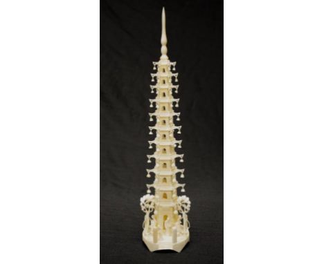 Circa 1930 Japanese carved ivory Pagoda figure height 30cm approx.This item may not be exported.