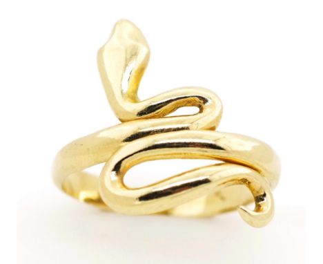 Yellow gold snake ring marked 14k. Approx weight 3 grams, ring size M-N