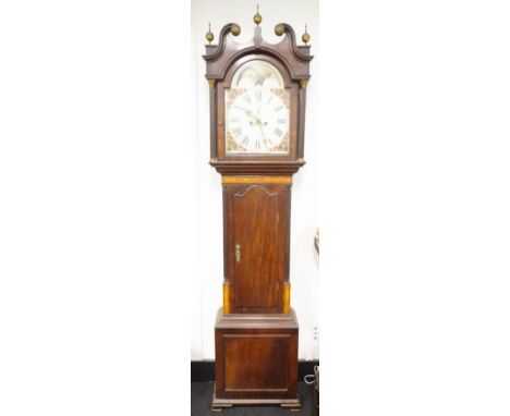 Late Georgian mahogany longcase clock with 8 day striking movement (bell), date aperture, second hand and moon phase, key and