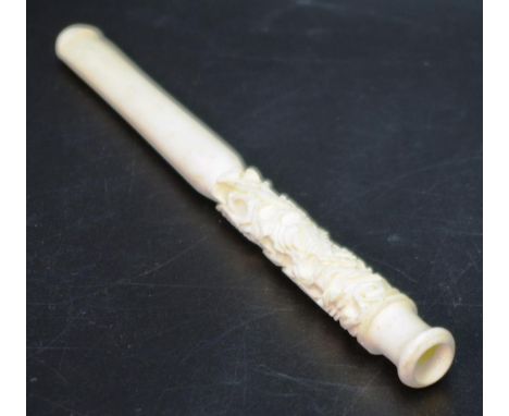 Vintage carved ivory cigarette holder C1950's, length 12cm approx, NB This item may not be exported