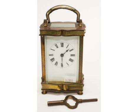 French brass cased carriage clock together with key, height 16cm approx