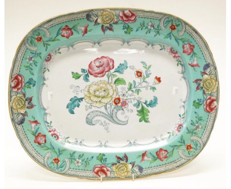 Antique 'Java' pattern ceramic platter floral decorated meat serving platter, marked 'Java' to base, C:1840,  (length 48cm ap