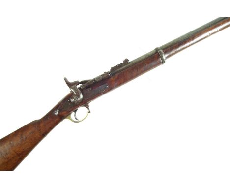 Enfield .577 Snider rifle, 36 inch barrel fitted with folding ladder sight, Mk III breach block, the lock dated 1869 and stam