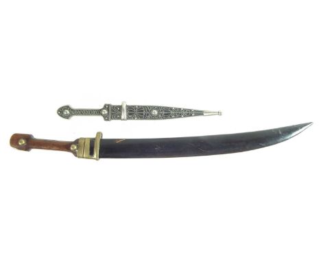 Kindjal / artillery side arm, the blade stamped '1914 A A' also one other white metal mounted dagger.The Kindjal measures 63c