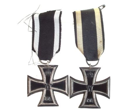 Two German WWI Iron crosses, one with maker's mark to suspension ring.
