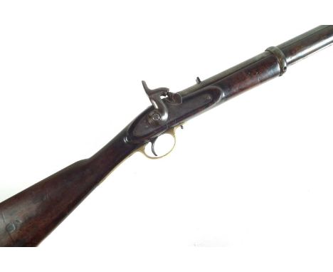 Enfield .650 percussion cavalry carbine, 21 inch barrel fitted with fixed sights and swivel ramrod, Tower VR crown stamped lo