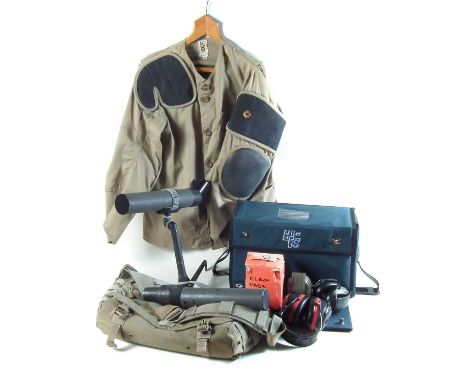 Collection of range kit, to include two Green Kat 22 x 60 spotting scopes and one Parker Hale tripod, 511 shoulder bag, Bob A