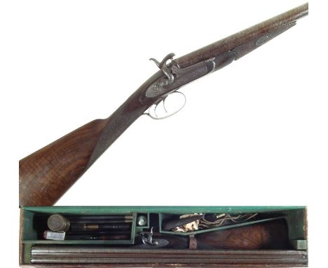 Thompson of Hexham 12 bore pinfire double-barrel shotgun, with 30 inch Damascus barrels engraved James Thompson Hexham, scrol