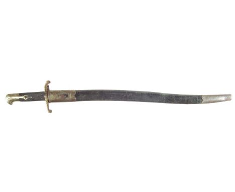 British pattern 1860 yatagan sword bayonet and scabbard, to fit an Enfield or Snider,75cm long 