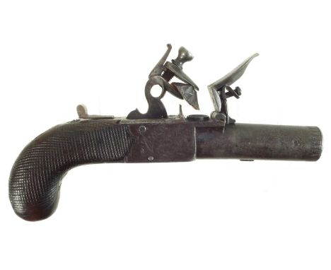 Flintlock boxlock pistol by Hill London, 50 bore 1 3/4 inch turn off barrel, with folding concealed trigger, action engraved 