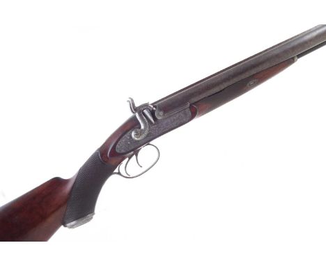 George and John Deane percussion double 8 bore shotgun, 32 inch Damascus barrels, fitted with platinum breach plugs, the top 