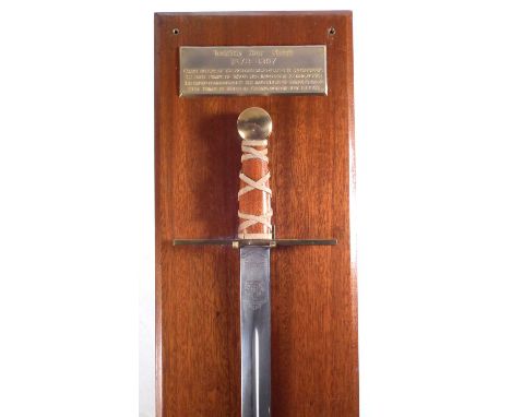 Wilkinson ' Knightly War Sword 1272-1307 ' on presentation board with plaque, the sword commemorates the investiture of the P