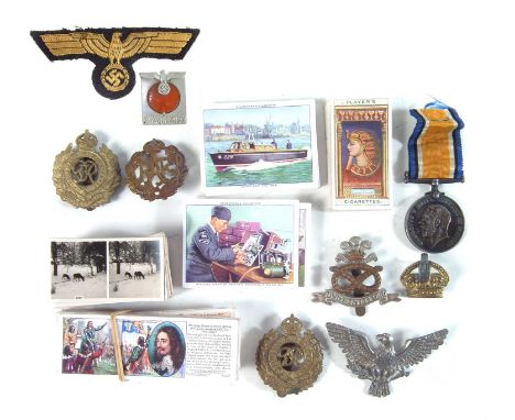 Collection of cap badges, to include a German Third Reich Kriegsmarine patch also a Pregelgautage Der N.S. D.A.P (1936 electi