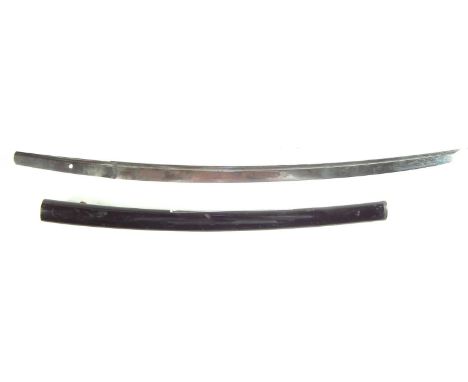 Japanese Wakizashi blade, unsigned tang, together with a lacquered wood scabbard.Cutting edge length 50cm                    