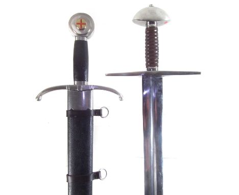 Two modern replica broadswords, to include a copy of a Norman longsword and a Henry V broadsword and scabbard as used at Agin