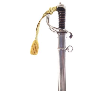 Modern replica of an 1821 pattern cavalry sabre and scabbard, with pipe back blade106 cm long 