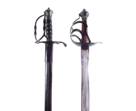 Modern replica of a Mortuary broadsword, after a mid 17th century original, together with a copy of an English tuck sword and