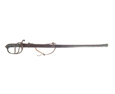 1822 Artillery officer's sword and scabbard, with fish skin grip and faint markings to blade.98cm long