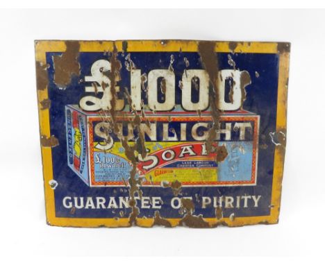 Advertising enamel sign - Sunlight soap, guarantee of purity, 69cm high, 90cm