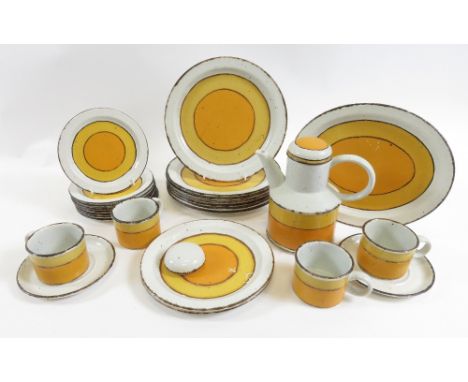A collection of Midwinter Stonehenge" sun" decorated part tea and dinner service"
