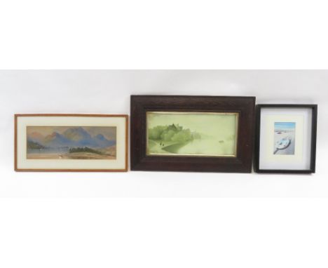 Two 20th century watercolours of lake scenes, along with one other print