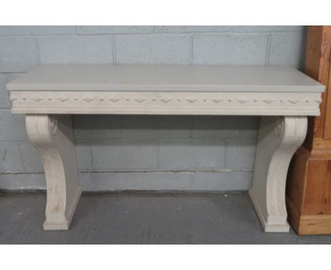 A painted console table on shaped legs, 51cm wide, 45cm deep, 90cm high