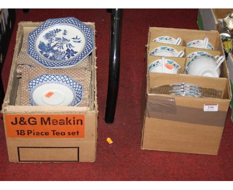 A J&amp;G Meakin Royal Staffordshire ironstone 18 piece tea set in the Willow pattern in original box, together with one othe