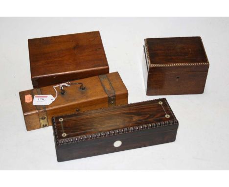 A 19th century beech tea caddy, of plain rectangular form, width 14cm, together with a 19th century rosewood and mother of pe