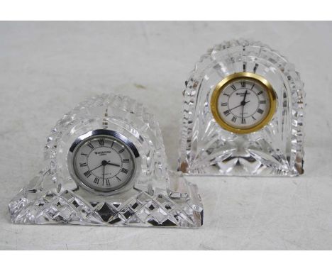 A Waterford cut crystal dome top mantel clock having a circular enamel dial with quartz movement, height 8cm, together with o