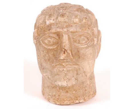 A marble portrait head, carved as a Roman male, 1st/2nd century style, h.13cm.Condition report: Obvious chip to nose.Weathere